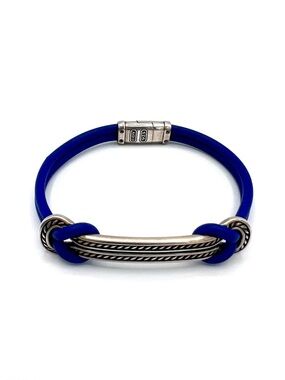 David Yurman Maritime Cable Bracelet Blue Rubber Sterling Silver 925 7” Mens